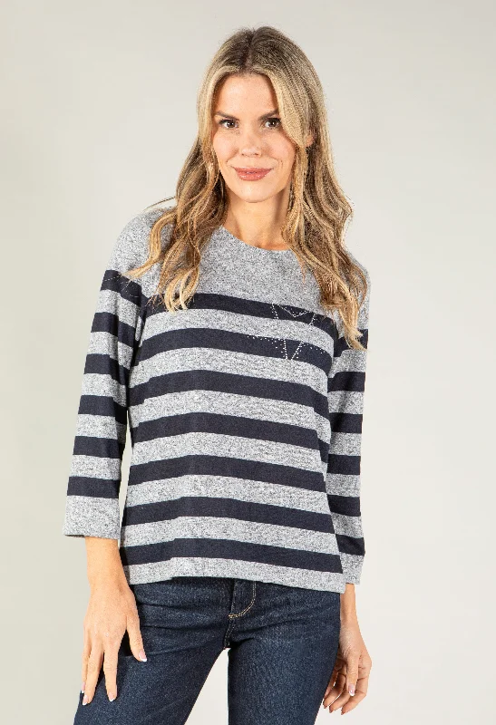 Cardigan-style women's sweaterStriped Lux Touch Knit Pullover