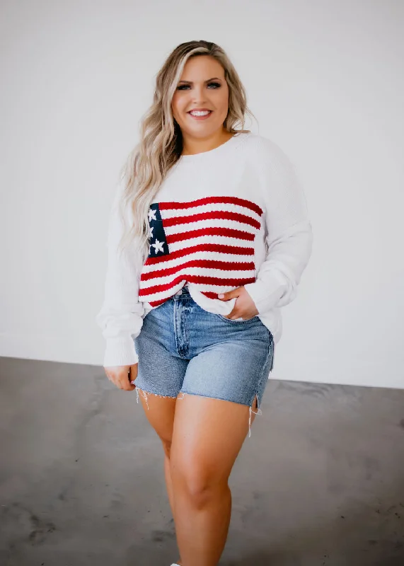 Transitional women's sweaterAmerican Flag Knit Sweater