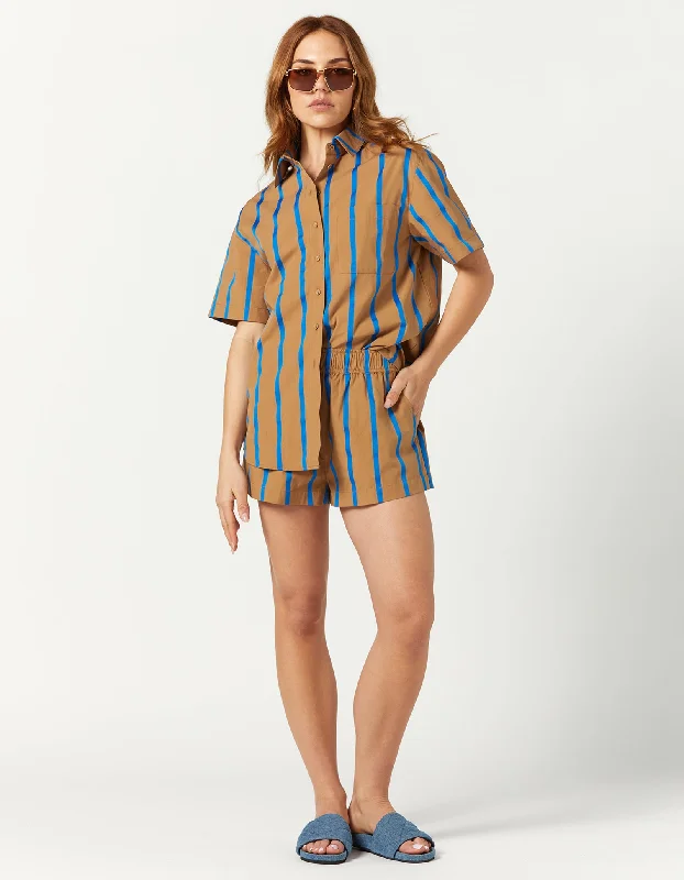 Embellished women's shortsBrentwood Short - Brown/Blue Stripe