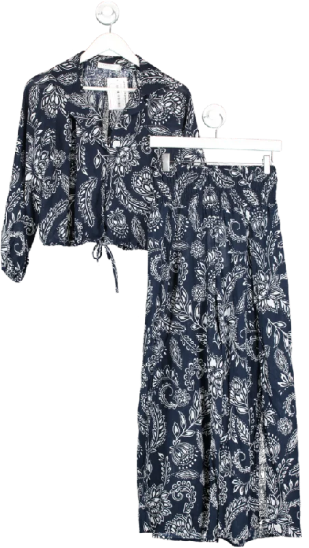 women's suit sets with pocketsSeafolly Blue Shirring Pants And Relaxed Shirt UK XS