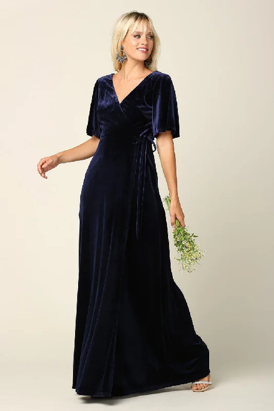 Leather dresses for womenNavy 3XL Mother of the Bride Long Flutter Sleeve Velvet Gown Sale