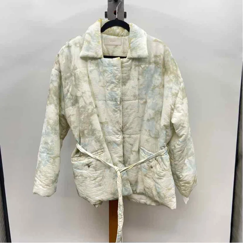 women's parkas with adjustable drawstrings at the hemBLANKNYC Women's Size M Cream Watercolor Coat