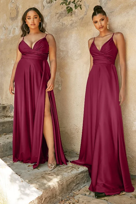 Spring dresses for blossoming stylesCinderella Divine CD7485 Slit Long Prom Dress Burgundy