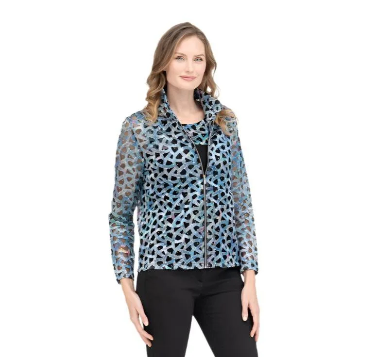 women's denim jackets with graphic printsDamee Holographic Mesh Twin Set in Blue - 31422