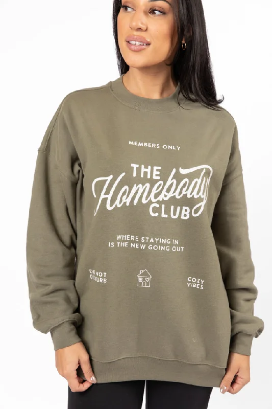 women's hooded tops made of cotton blendsThe Homebody Club Olive Oversized Graphic Sweatshirt FINAL SALE