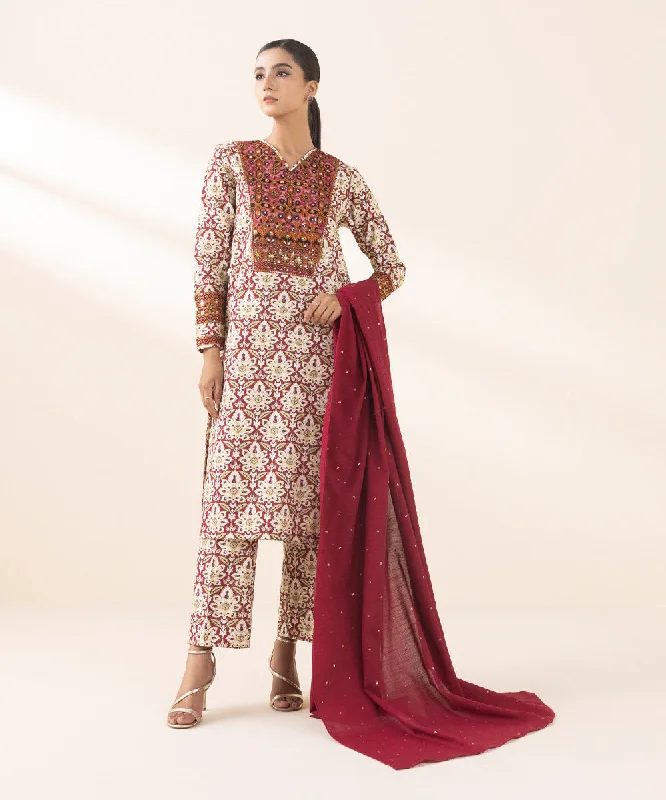 women's suit sets with silk linings3 Piece - Embroidered Light Khaddar Suit