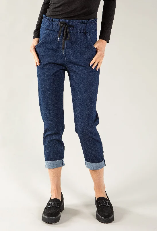 Jeans with distressing at the kneesPaper Bag Waist Pull On Jean