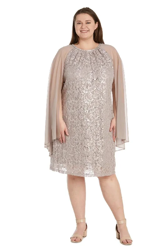 Godet dresses for womenR&M Richards 2808W Plus Size Short Glitter Lace Cape Dress