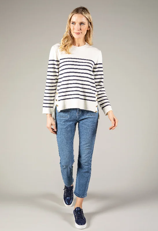 Watercolor print women's sweaterStriped Knit Pullover