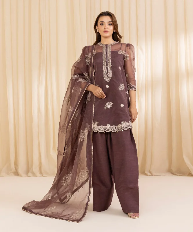 women's suit sets in patterns3 Piece - Embroidered Organza Suit