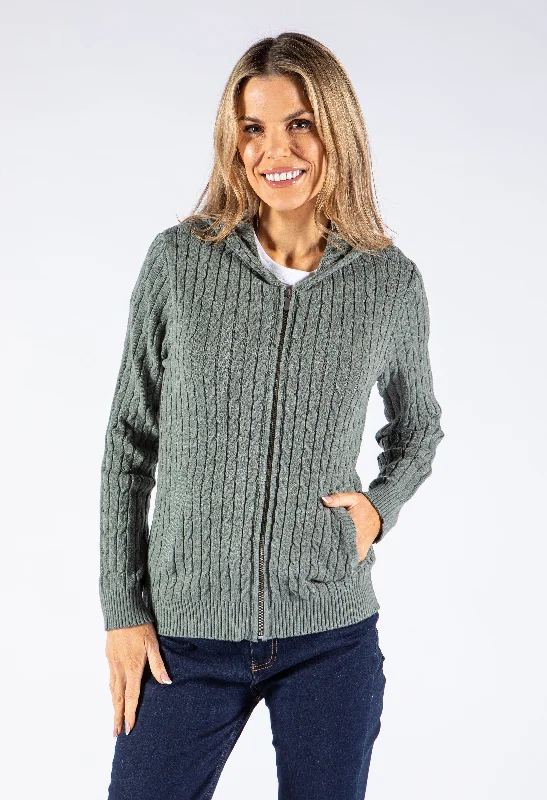 Striped women's sweaterZip Up Cable Knit