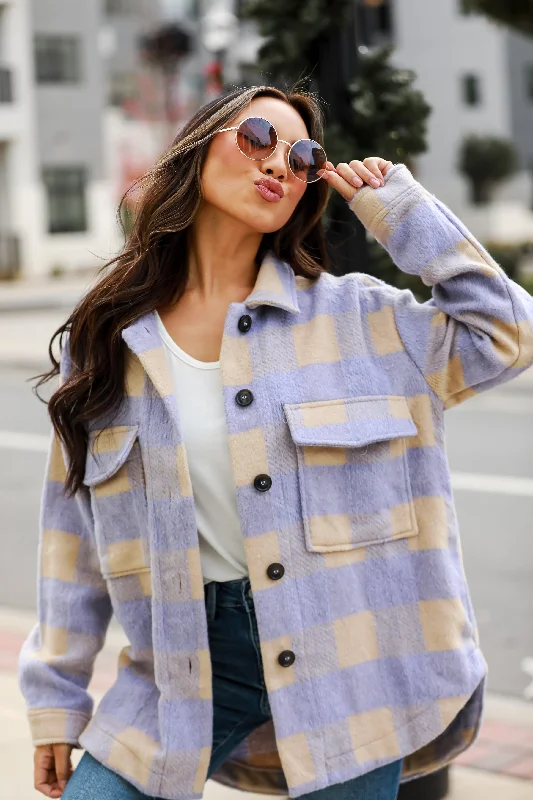 women's fur-trimmed parkas for winter eleganceFINAL SALE - Cozy Sensation Lavender Plaid Shacket