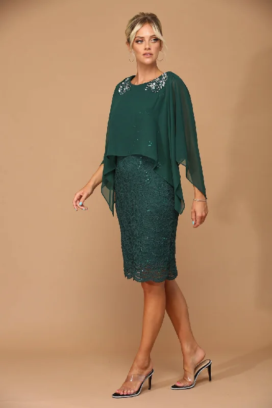 Chiffon dresses for womenHunter Green 3XL Short Mother of the Bride Cape Dress Sale