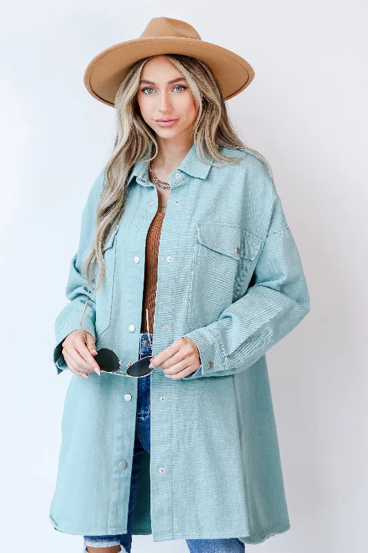 women's trench coats with an asymmetrical hem for styleSecond Chances Denim Shacket