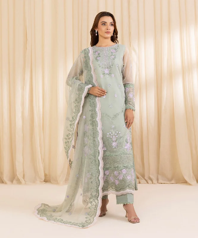 affordable women's suit sets3 Piece - Embroidered Organza Suit