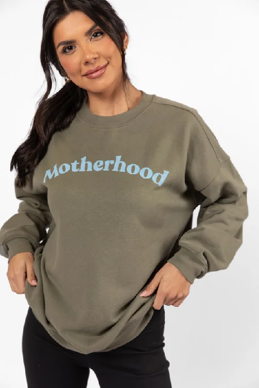 women's hooded jumpers with thumbholes in the sleevesMotherhood Olive Oversized Graphic Sweatshirt FINAL SALE