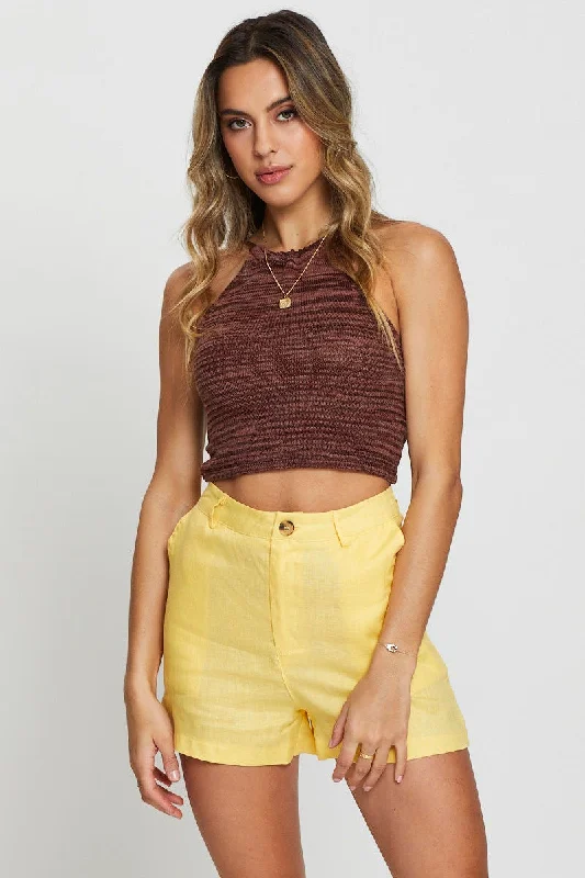 women's suit sets for cocktail partiesYellow Shorts Linen