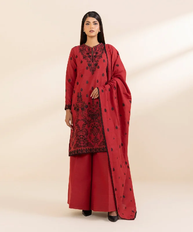 women's suit sets with pockets3 Piece - Embroidered Light Khaddar Suit