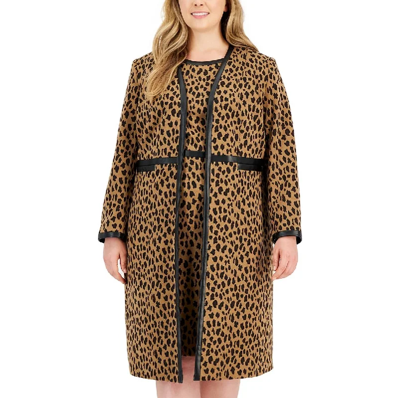 stretchy women's coats for easy movementPlus Womens Animal Print Long Long Coat