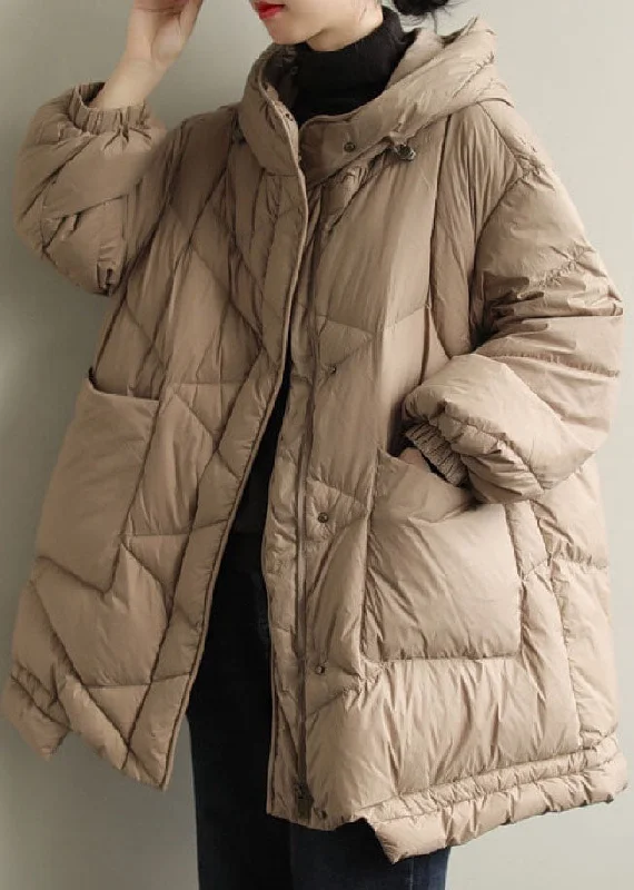 women's bomber jackets with contrast zippersDIY Khaki Hooded Pockets Winter Duck Down Coat