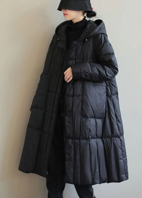 women's peacoats with removable fur collarsBoho Black fashion Loose Pockets Winter down coat