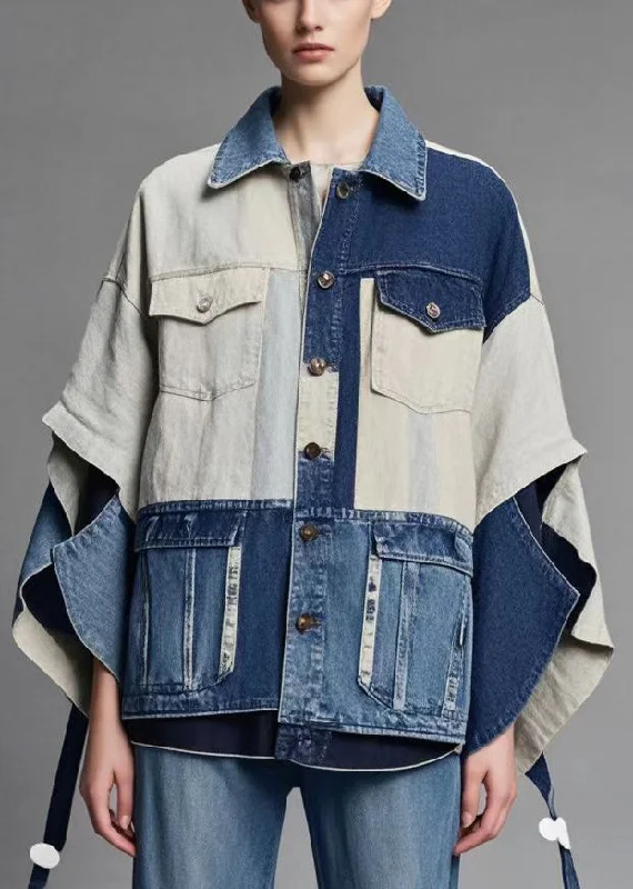 women's coats with a quilted exterior for insulationOriginal Design Asymmetrical Patchwork Denim Coats Fall