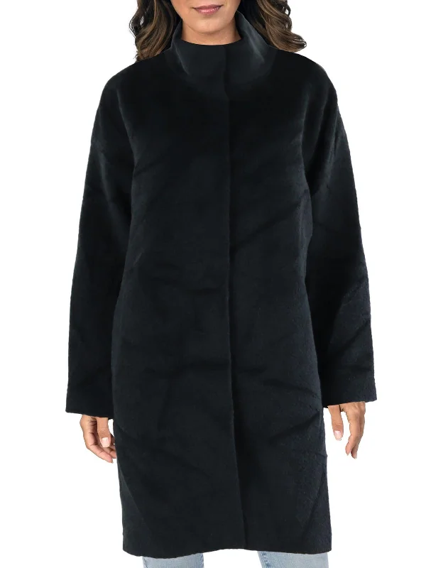 women's bomber jackets with a sleek leather exteriorWomens Stand Collar Midi Wool Coat