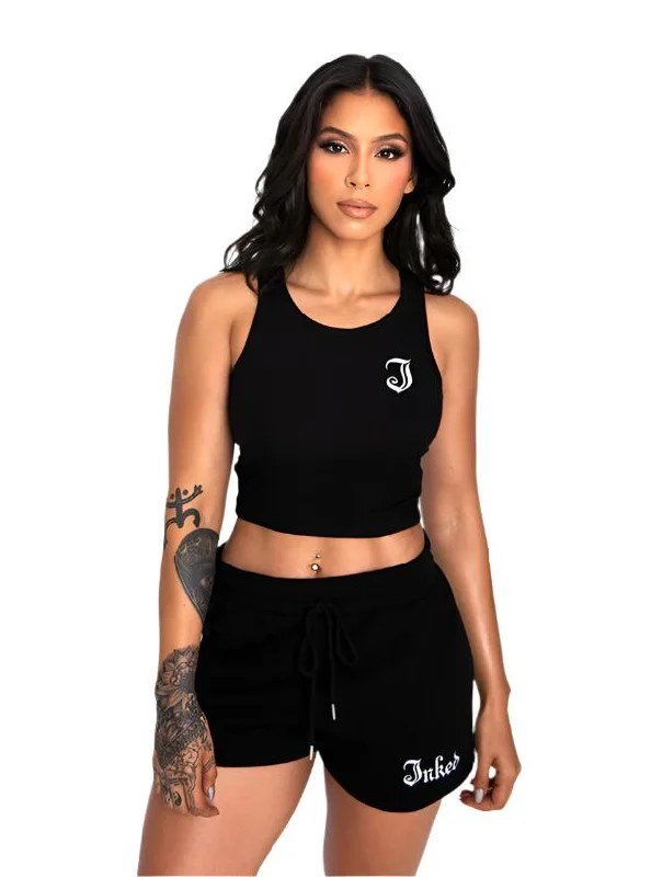 Peter Pan collar women's topsWomen's Inked Icon Logo Crop Tank - Black/White