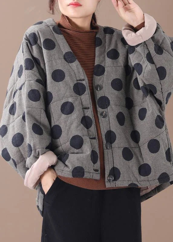 women's denim jackets with contrast sleevesFine plus size clothing jackets black plaid dotted v neck Button Down women parka