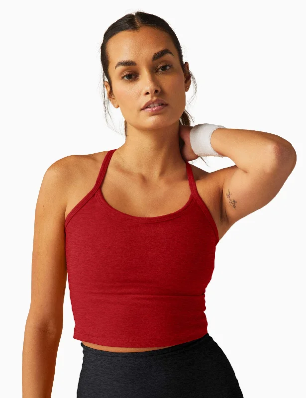 Coral women's topsSpacedye Slim Racerback Cropped Tank - Ruby Red Heather