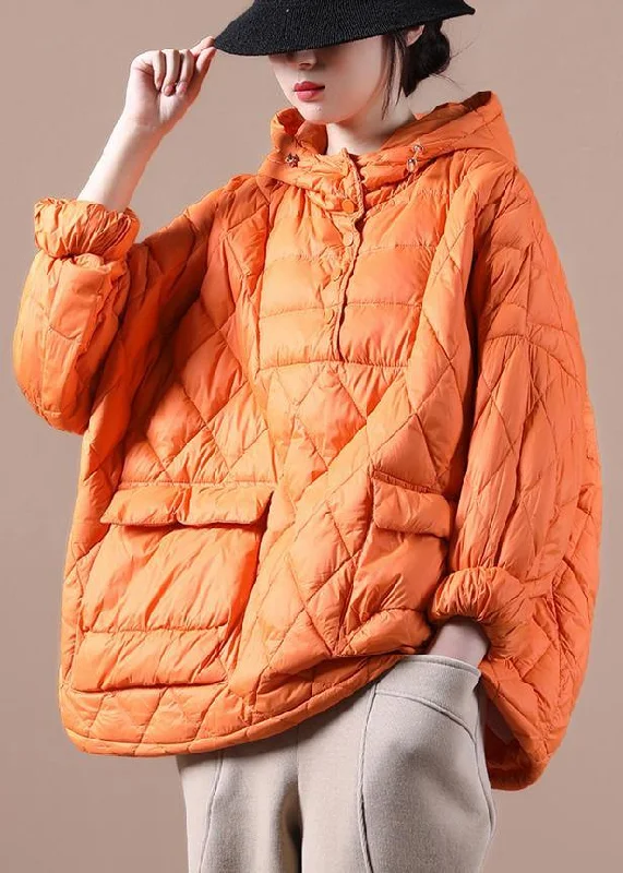 women's coats with floral embroidery for a feminine lookPlus Size Winter Puffer Jacket Hooded Orange Down Coat