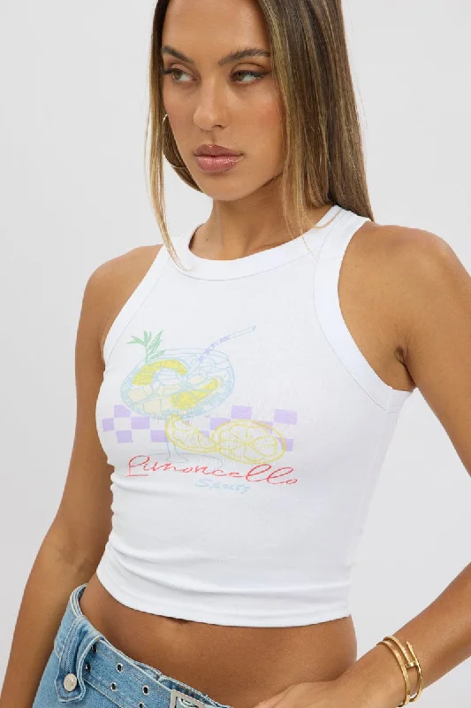 Halter neck women's topsWhite Graphic Tank Top