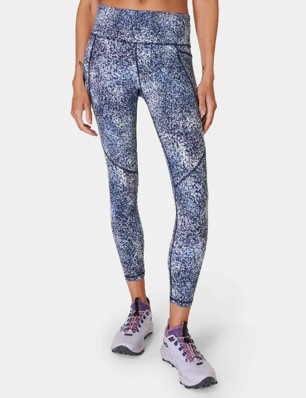 Stretchy women's pantsPower 7/8 Gym Leggings - Blue Speckle Print