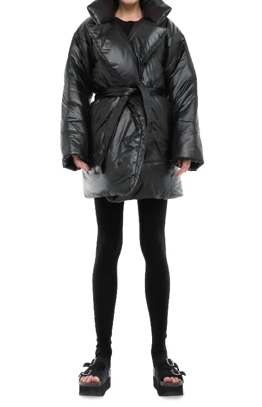 women's coats with pockets galoreKnee Length Sleeping Bag Coat In Black