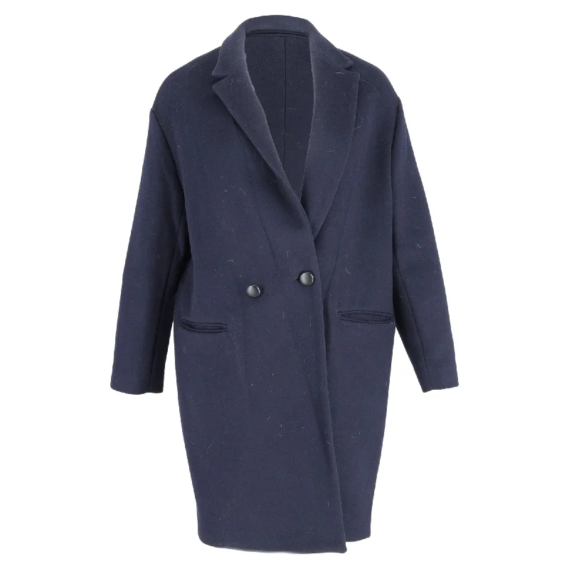 women's parkas with a cozy fleece lining for warmthIsabel Marant Double-Breasted Coat in Navy Blue Wool