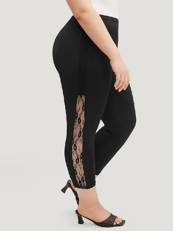 Breathable women's skirtsSolid Lace Insert Elastic Waist Skinny Leggings