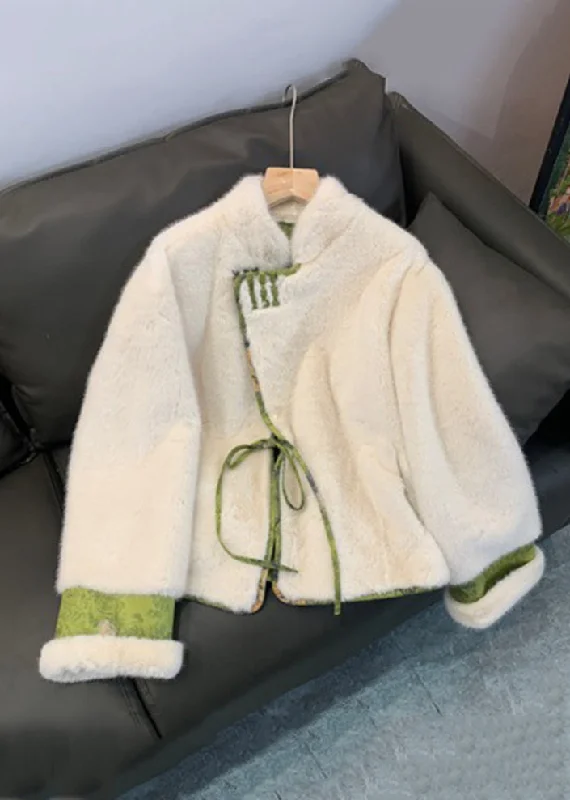 women's trench coats with leather trim for added durabilityElegant Green Patchwork Tie Waist Fuzzy Fur Fluffy Mink Velvet Coat Winter