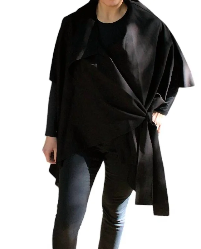 women's coats with hidden zippers for a sleek lookAsymmetric Coat In Black