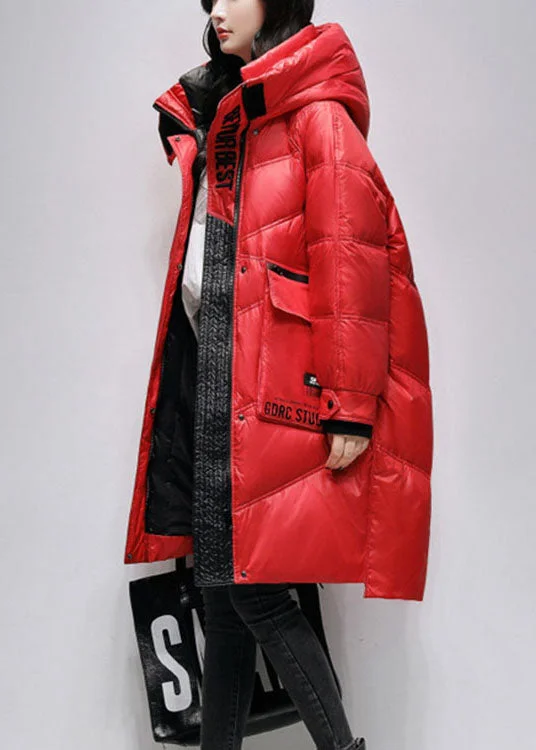 stylish women's trench coatsBoho Red Loose fashion Pockets Winter Duck Down Coat