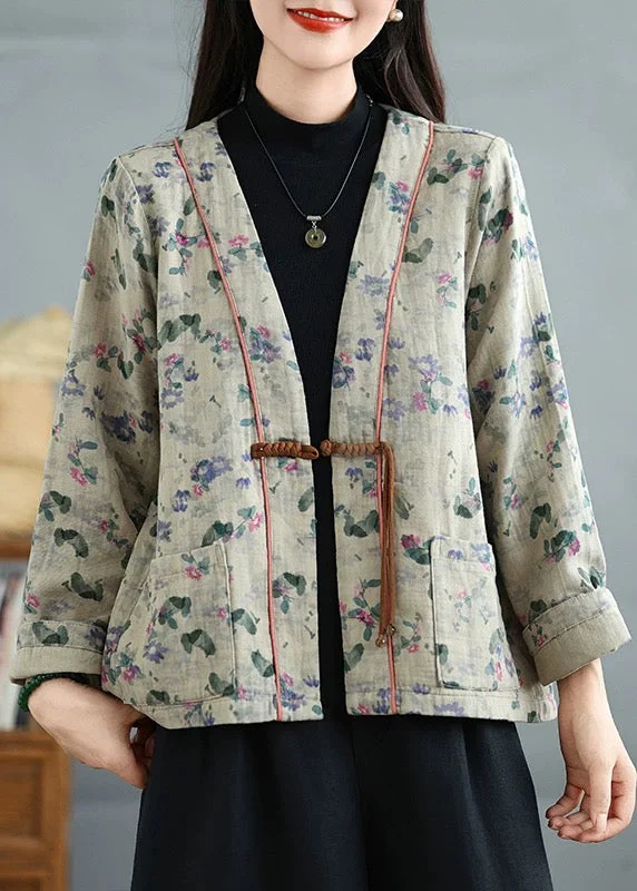 women's trench coats in classic khakiApricot Print Pockets Cotton Fall Coats V Neck