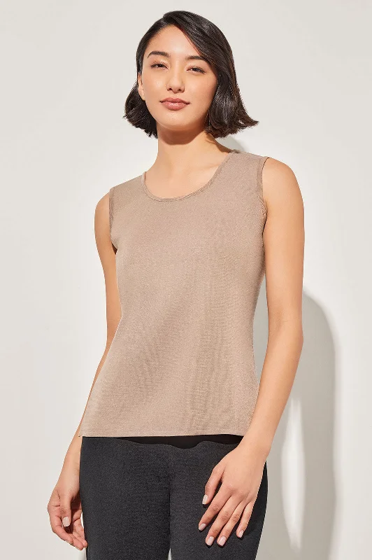 Peter Pan collar women's topsMid-Length Scoop Neck Knit Tank, Java