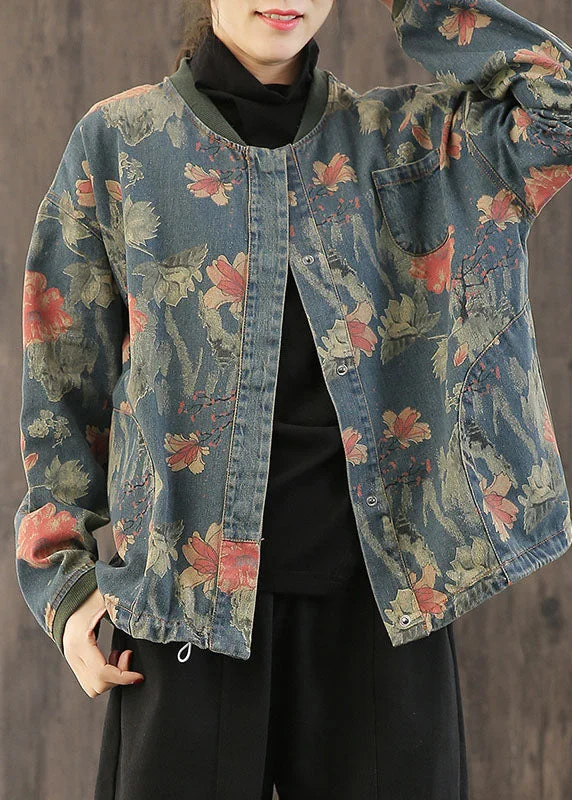 women's hooded parkas for added protectionCasual Retro Print Button Fall Denim Coat