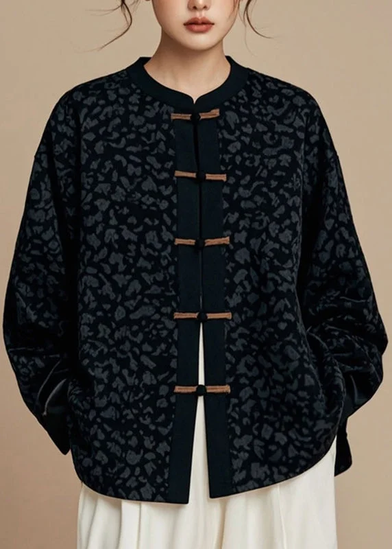 eco-friendly women's coats made from recycled materialsHandmade Black O-Neck Patchwork Button Coats Fall