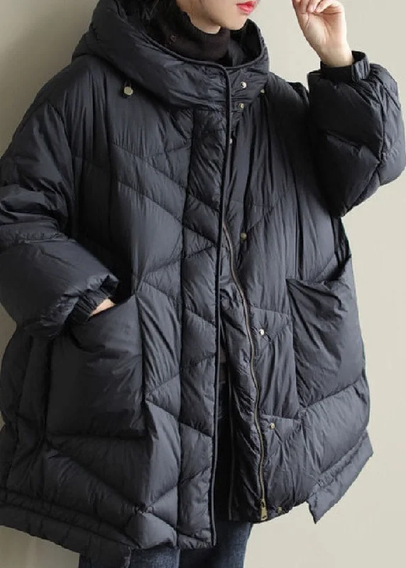 women's parkas with mesh lining for breathabilityBlack zippered Button Loose Winter Duck Down Jackets