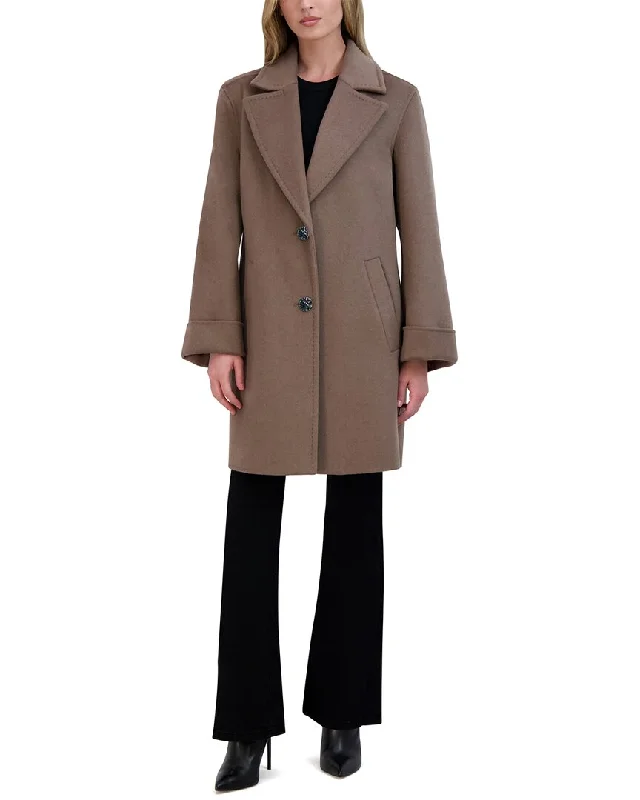 women's parkas with fur-lined hoodsTahari Double Face Wool-Blend Coat