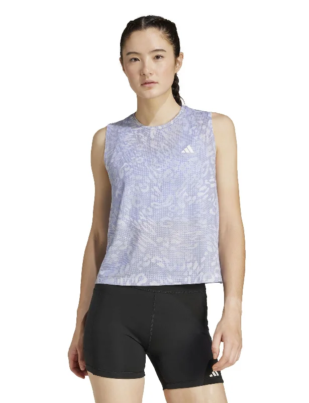 Solid color women's topsOwn the Run CLIMACOOL 3-Stripes Tank Top - Dash Grey/Violet Tone