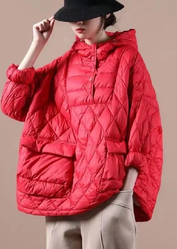 women's bomber jackets with padded shoulders for a structured fitPlus Size Red Winter Puffer Jacket Hooded Down Coat