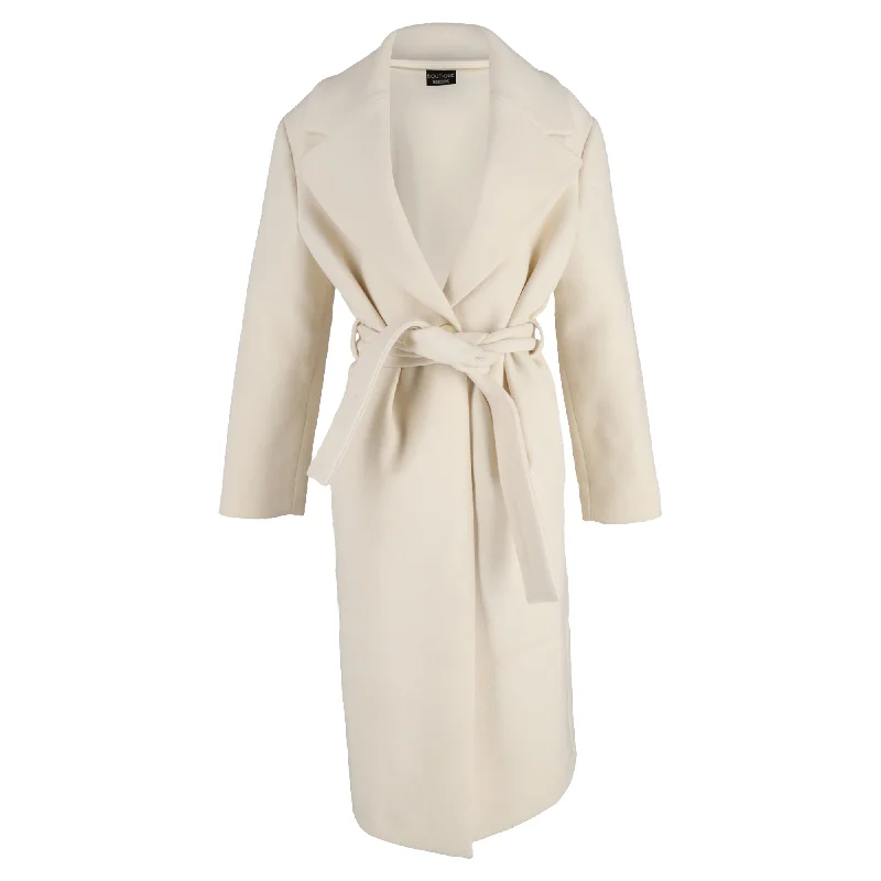 women's peacoats with contrast stitching for added depthBoutique Moschino Belted Coat in Cream Wool