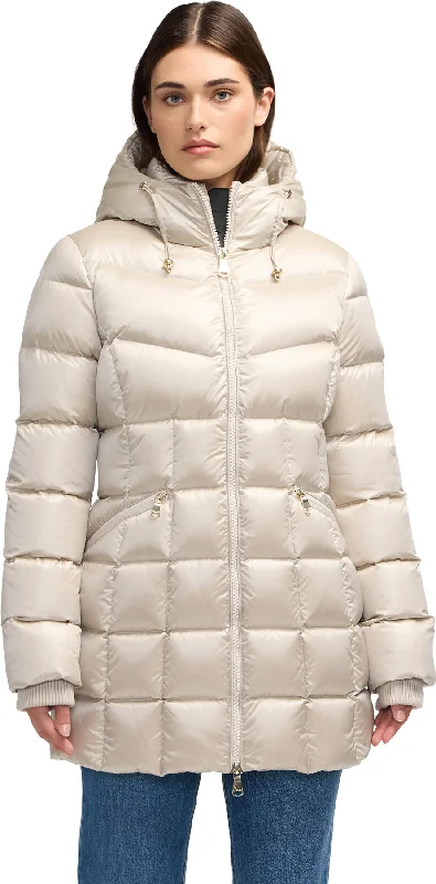 women's shearling coats for luxury warmthZola Box Quilt Mid-Length Puffer Jacket with Fixed Hood - Women's|-|Manteau matelassé mi-long à piquage en carré avec capuchon fixe Zola - Femme