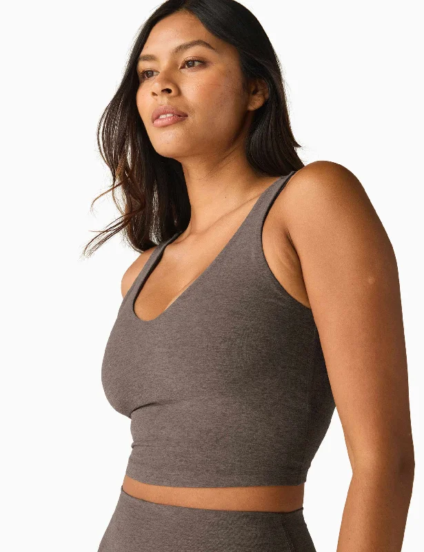 V-neck women's topsSpacedye Good Day Cropped Tank - Soft Umber Heather